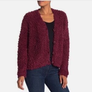 RXB Boucle Knit Maroon Button Front Cardigan Sweater Size Medium